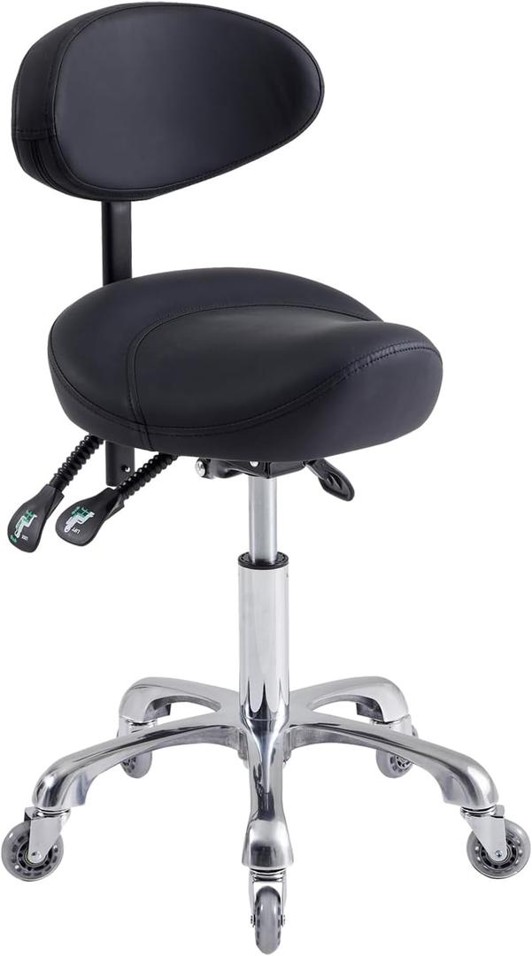 Saddle Stool Chair with Back Support, Ergonomic Stool with Wheels | Super Quiet and Smooth Rolling Stool, Height Adjustable Saddle Chair, for Commercial Office and Home Use, Max Load 400 LBS