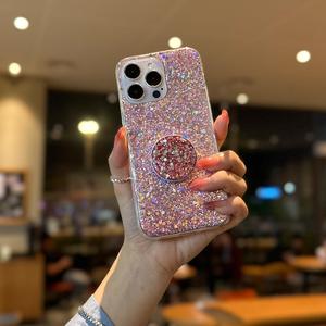 Case for iPhone 13 Case Glitter Bling for Women Girls Sparkle Cover with Ring Stand Holder Cute Protective Phone Cases 6.1 inch (Pink)