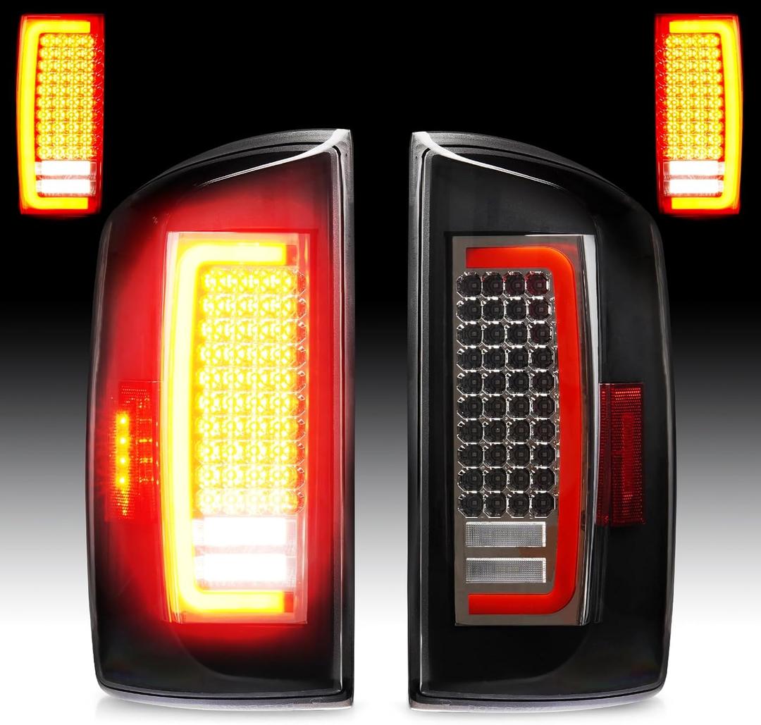 Tail Lights [LED Kit] Compatible with Dodge RAM 1500 Pickup 07-08, 2500 3500 Truck 07-09 [Factory Halogen Type] Rear Brake Lamp Taillight Assembly, Clear Lens