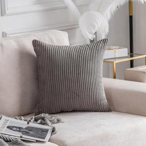 Home Brilliant Pillow Cover 20 x 20 Square Plush Throw Pillow Cover Soft Corduroy Striped Pillowcase for Chair Bench Patio Porch Balcony, 20x20 inch (50cm), Ash Grey