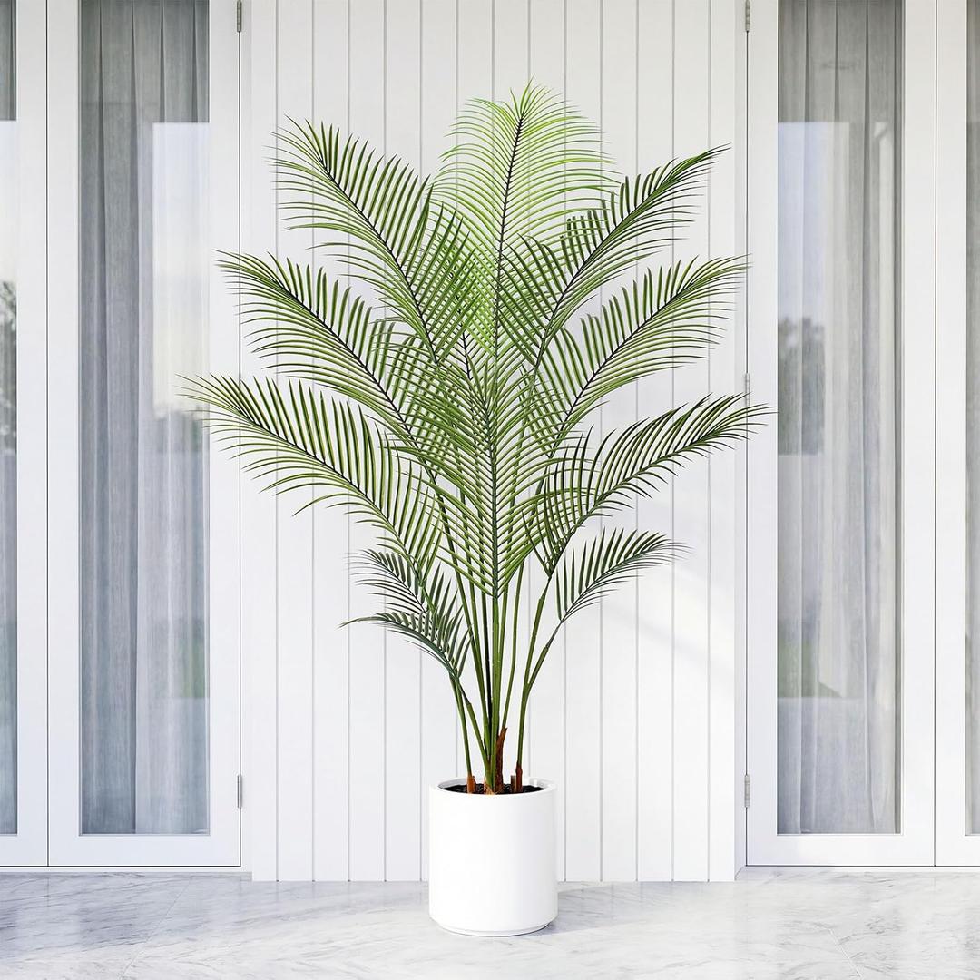 Artificial Palm Tree 5FT Tall Faux Palm Tree Indoor Fake Plants Faux Tropical Plant, UV Resistant & Maintenance Free Indoor/Outdoor Fake Tree in Pot for Home Office Living Room Patio Decor