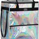 Reusable Grocery Bag on Wheels, Rolling Shopping Bags with Wheels and Handle, Folding Rolling Tote Trolley, 3 Pockets and Zipper Cover, Carries Up to 46 LBS (Medium, Phantom White)