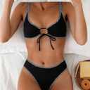 SOLY HUX Women's 2 Piece Striped Bikini Set Tie Front Swimsuit Bathing Suit (Black, S)