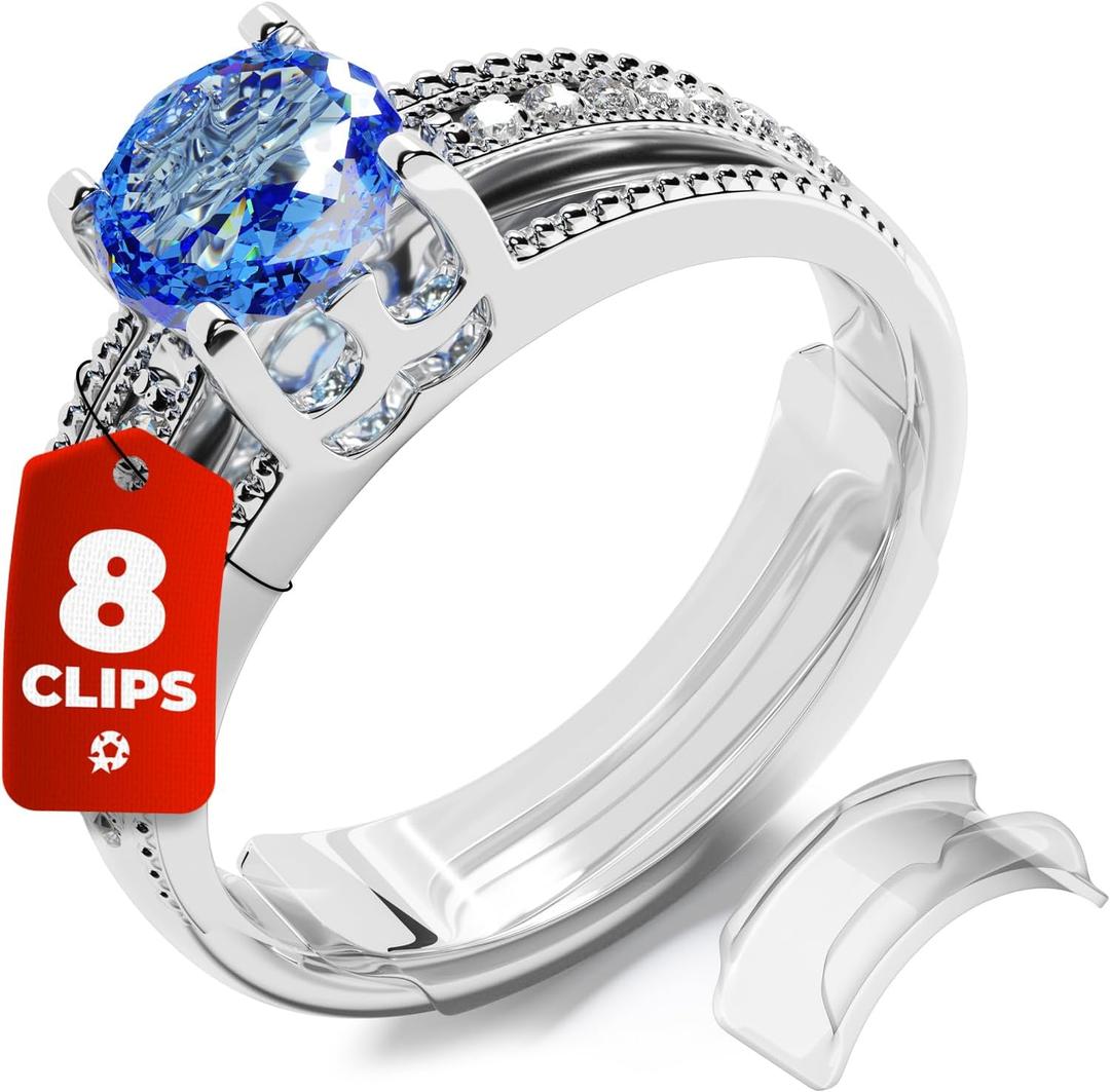 5 STARS UNITED Ring Sizer Adjuster for Loose Rings - 8 Pack Easy-Clip Guards, Fits Flat Bands Up to 8mm, Spacers & Tighteners, Reduces Size by 0.5-1, Invisible Design for Women & Men
