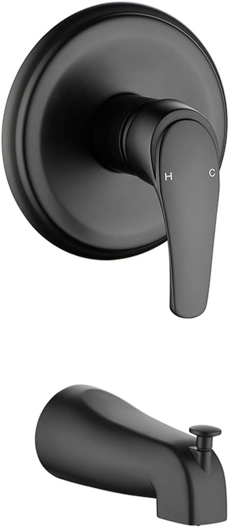 Shower Valve Trim Kit with Tub Spout Matte Black Tub Shower Rough-In Mixer Valve Bathroom Trim Kit