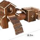Natural Wooden Hamster Tunnel Playground Small Animal Multi-Room Hideout Houses with Climbing Ladders and Bridges for Dwarf Hamster Mice Gerbil (18.5x8.7x6in)