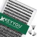 KEYYOU Lash Clusters 300pcs Individual Lashes, 40D 0.07D Curl 9-18MIX DIY Eyelash Extension, Soft & Natural Volume Cluster Lashes with Large Tray