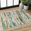 2x3 Green Teal Orange Multi Modern Abstract Rug for Entryway, Super Soft Small Washable Area Rug, Non-Slip Kitchen Rugs, Low-Pile Mat for Bedside, Foyer, Indoor Door Mat