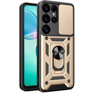 RKINC Case for Samsung Galaxy S25 Ultra Case with Slide Camera Cover & Rotated Ring Kickstand Military Grade Shockproof with Magnetic Car Mount Holder Cover, Gold
