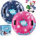 36 Inch Inflatable PVC Snow Tubes for Adults & Kids - Family Outdoor Winter Sledding Set with Thickened Hard Bottom & Handles for Safe Winter Snow Sports Fun (Blue, Pink)