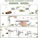 No Hook Sage Green Cute Floral Shower Curtain and Liner Set, Modern Fabric Shower Curtain with Snap in Liner, Watercolor Birds, Butterflies, Snails & Flower Design, 72 x 74