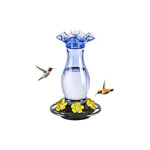 Jealoeur Hummingbird Feeder for Outdoors Hanging, 18 OZ Humming Birds Feeders with 6 Bee Guard Feeding Ports & Built-in Ant Moat, Easy to Clean, Durable Outdoor Garden Decor (Blue)
