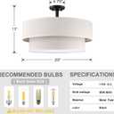 4 Light Semi Flush Mount Close to Ceiling Light Fixture,Cream Linen Fabric Shade Black Finish 20 inch for Bedroom,Living Room,Dining Room Hallway