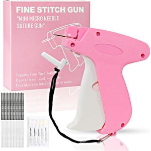 Stitch Gun for Clothes Handheld Stitch Gun Quick Clothing FixerSewing Kit Includes 1,000 Black Fasteners & 1,000 White Fasteners & 6 Needles (Pink-White)