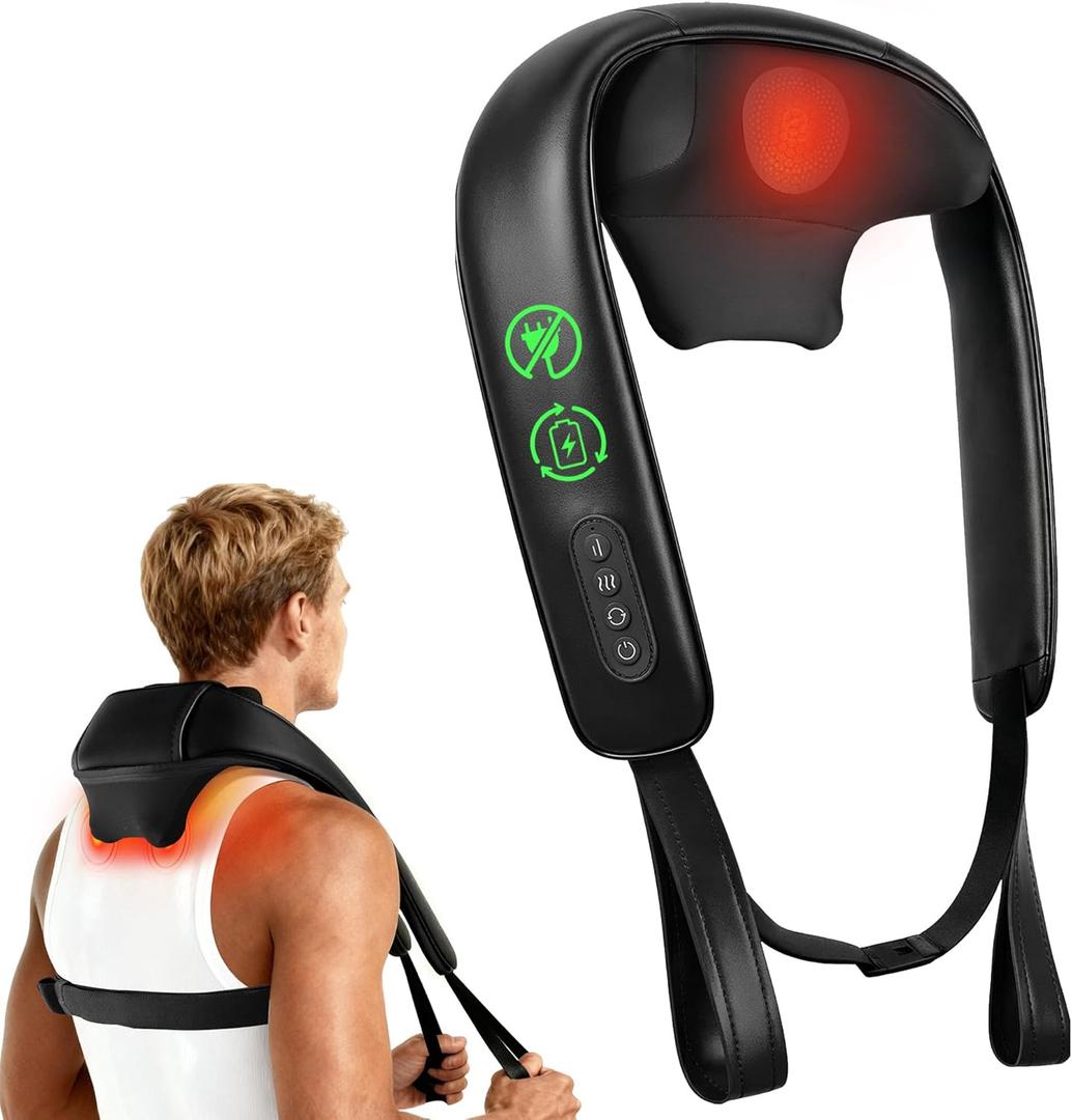 COMFIER Shiatsu Neck Massager with Heat, Cordless Neck and Shoulder Massager for Pain Relief Deep Tissue, Graphene Heating, 4D Kneading Massage Pillow -Black