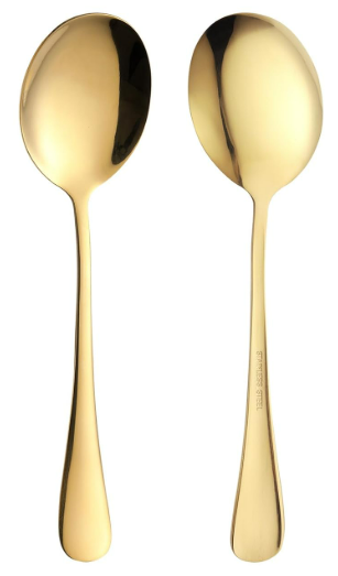 5 Pieces Serving Spoons Set, 8.7 Inch Serving Spoon, Includes 3 Server Spoon and 3 Slotted Spoons, Stainless Steel Buffet Banquet Large Utensils Cutlery Set for Kitchen, Gold