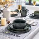 Famiware Star 18-Piece Reactive Glaze Plates and Bowls Sets, Service for 6 - Stoneware Dinnerware with Trim, Modern Rustic Dishes, Chip & Scratch Resistant, Microwave & Dishwasher Safe, Deep Forest