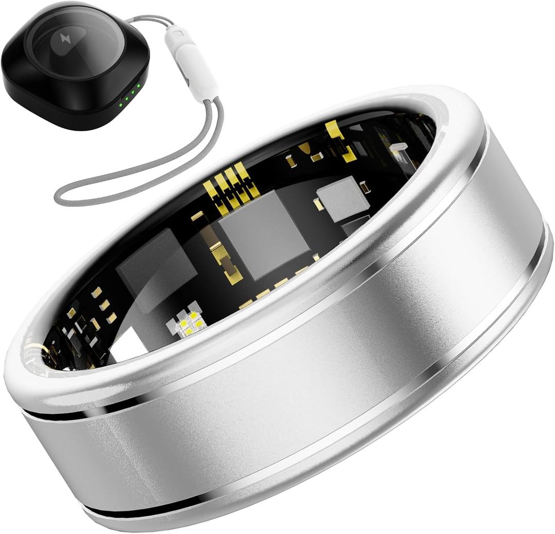 Smart Ring Health Tracker, Fitness Tracker Ring for Women Men, Monitoring of Pedometer, SpO2, Sleep Quality, Heart Rate, No Subscription Fee, Sport Rings for iOS & Android (Silver 7)