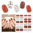 Semi Cured Gel Nail Strips (Maple Leaf), 28 pcs Fall Gel Nail Stickers Work with Any UV Lamp, Long Lasting Nails Wraps for Women, Pink