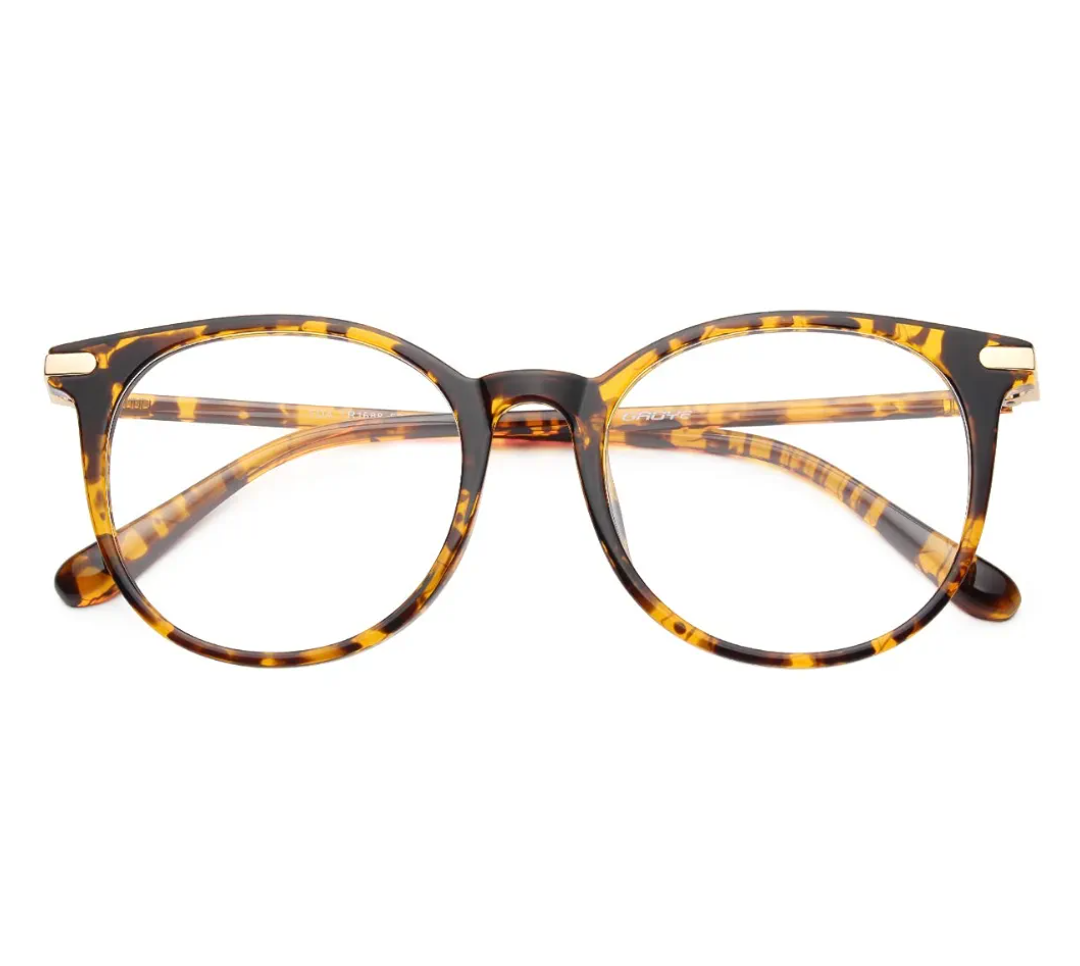 Gaoye Blue Light Blocking Glasses, Retro Round Eyewear Frame Anti Eyestrain Computer Glasses for Women Men (Tea Leopard/Transparent Lens)