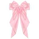 1PC Satin Hair Bows for Women Large Hair Barrettes Ribbon for Girls Giant Long Bow Hair Clips Ponytail Holder Silk Big Hair Clips Accessories for Women(Pink)