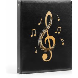 Sheet Music Folder, Leather, 20 Non-Reflective Sheets/40 Pages, Write-on, 4-Ring Binder (Black)