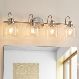 URSOLA 4 Lights 32" Bathroom Vanity Light Fixtures, Brushed Nickel Traditional Classic Vanity Light with Clear Glass, Bathroom Lighting Fixtures Over Mirror