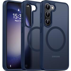 Oterkin Magnetic for Samsung Galaxy S23 Case Matte, S23 Phone Case Compatible with MagSafe Frosted Translucent Shockproof Anti-Scratch Slim Fit Case Military Grade Protection (Dark Blue)