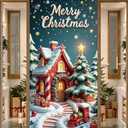 Christmas Door Cover Decorations Red House Front Door Banner Merry Christmas Tree Train Outdoor Backdrop for Home Wall Indoor Xmas New Year Winter Holiday Party Supplies Entryway Porch Sign Decor