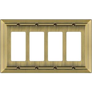 Metal Wall Plate for Electrical Outlets, Decorative Antique Brass Switch Plates Outlet Cover, Light Switch Cover Plate, 4-Gang Wall Plates (Quad Decorator, 1 Pack)
