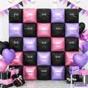Pink and Purple Black Square Foil Balloons Wall, Chrome Pink Purple Black Foil Balloons Double Sided Square Balloons for Girls Women Birthday Baby Shower Graduation Halloween Party Decorations