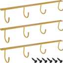 MOCOUM Under Cabinet Metal Mug Holder - Iron Hanging Rack for Coffee Cups and Kitchen Utensils Display (Gold, 3)