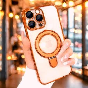 QSIETSPY Magnetic Case for iPhone 13 Pro Max with Invisible Stand [Military Drop Protection][Compatible with MagSafe] Full Camera Protection Clear Soft TPU for iPhone 13 ProMax Case 6.7"-Orange