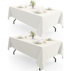 Pureegg Rectangle Table Cloth 60" x 102"  Durable Polyester Tablecloth Offers Reusable & Washable Protection, Ideal for Outdoor Party, Picnic, Wedding, Banquet and Birthday, 2 Pack, Ivory