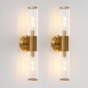 Wall Sconces Set of Two Brushed Gold Wall Mounted Lamp Indoor Sconces Wall Lighting with Stripped Glass Shade Modern Wall Light Fixtures Bathroom Sconces Wall Decor Set of 2,28in (brushed brass gold stripped glass)