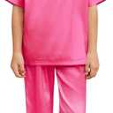 QPANCY Girls Silk Pajamas 2 Piece Short Sleeve Pjs Set Kids Satin Pajamas V Neck Shirt with Long Pant Soft Loungewear (8-9 Years, Hot Pink)
