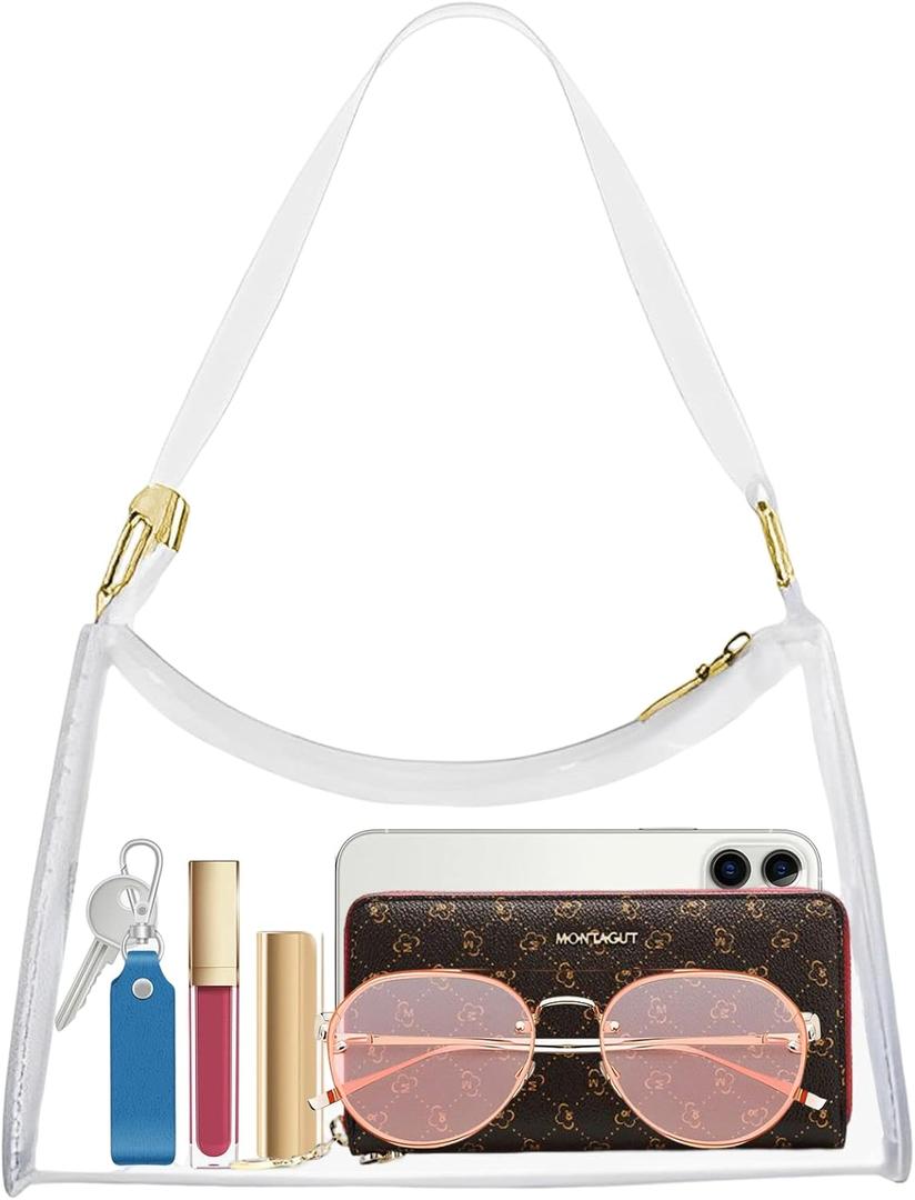 Stadium Approved Bags for Women - PVC Purse, Concert Bag (Clear-plastic Strap)