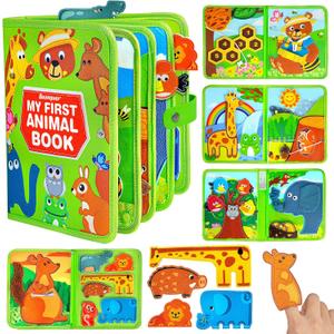 Quanquer Animal Busy Book for Toddlers 1-3 - Montessori Toys for 1 Year Old Boys and Girls, Educational Travel Toy for Airplane Car, Christmas Birthday Gifts for Toddlers