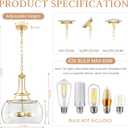 KARTOOSH Gold Chandelier Kitchen Pendant Lighting Over Island | Rustic Farmhouse LED Ceiling Pendant Light with Clear Seeded Glass Shade for Kitchen Island Dining Room Foyer Entryway, 60.2 Inch 