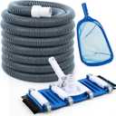 3 Pcs Pool Vacuum Kit Manual Vacuum Head with 1-1/2" x 18ft Hoses and Skimmer Net Flexible Head with Side Brushes and Wheels, Maintenance Accessories for Above Ground Inground Pool Cleaning