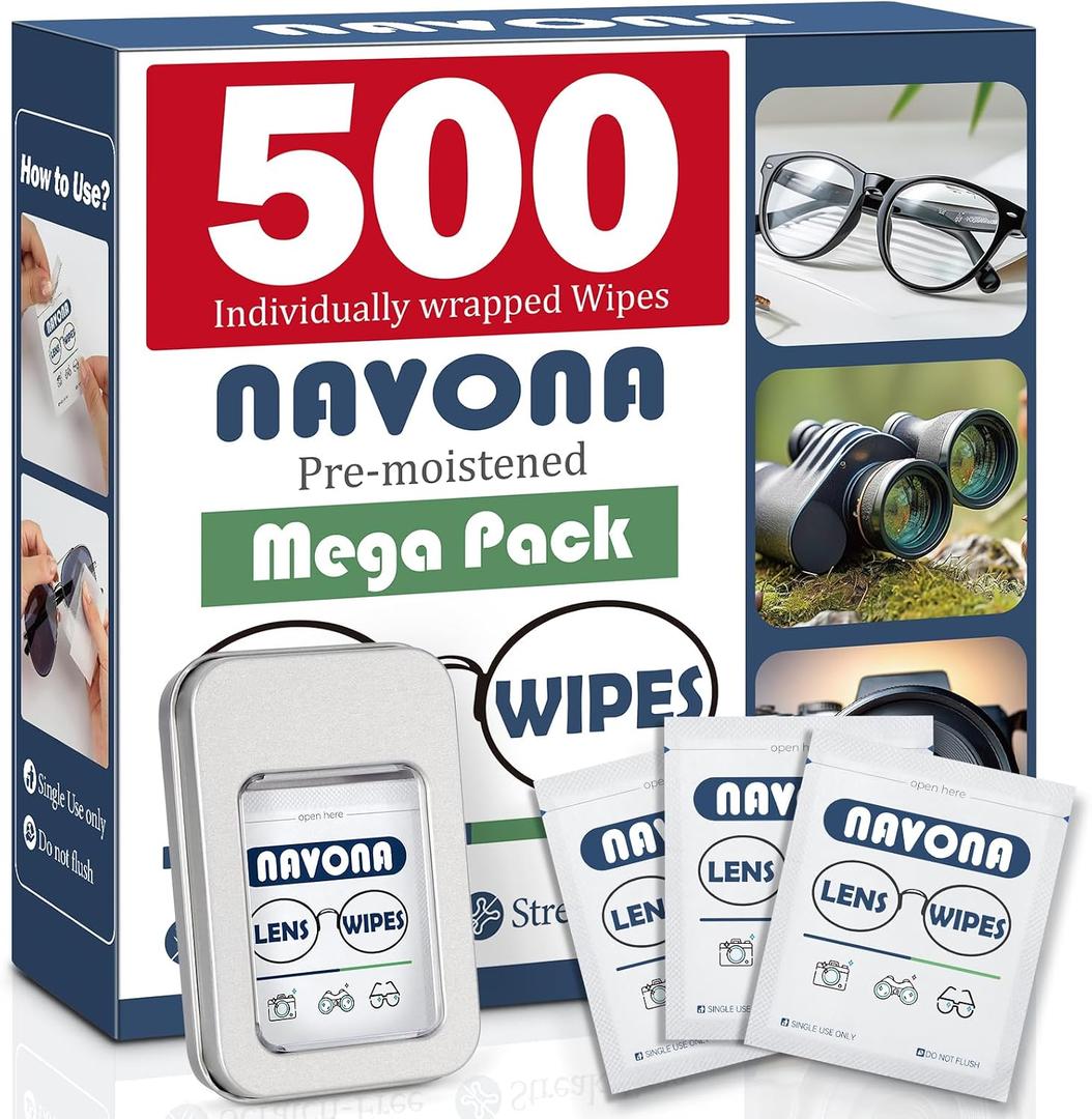 500 Count Lens Wipes for Eyeglasses Pre-Moistened, Individually Wrapped Eyeglass Cleaning Wipes Scratch-Free, Streak-Free Glasses Cleaner Wipes for Sunglasses & Camera Lens Bulk Pack