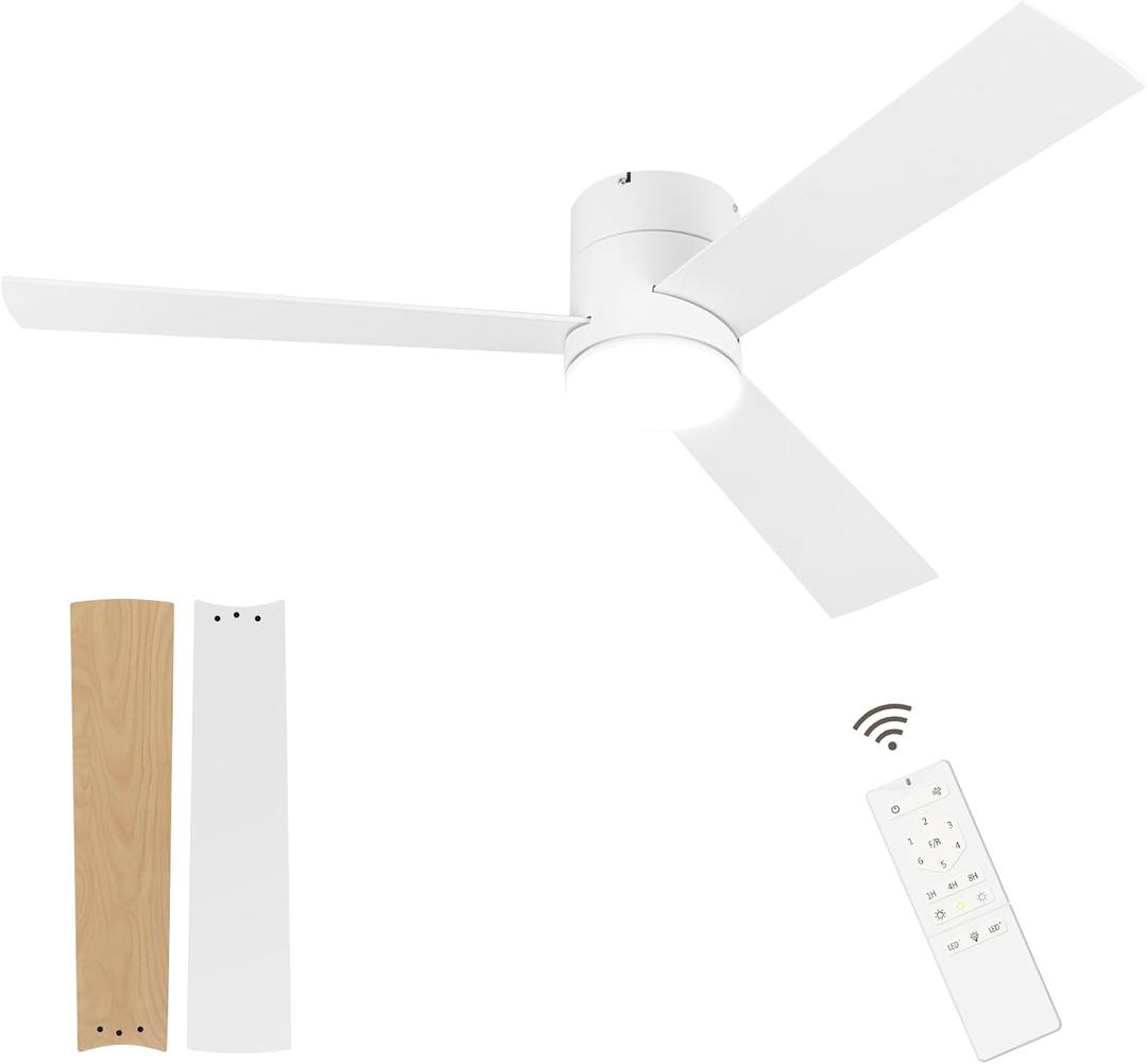 GESUM Flush Mount Ceiling Fan with Lights, 52" Low Profile Ceiling Fans with Remote Control, Dimmable, Quiet DC Motor, Reversible, Outdoor Ceiling Fans for Patios Bedroom Kitchen Porch