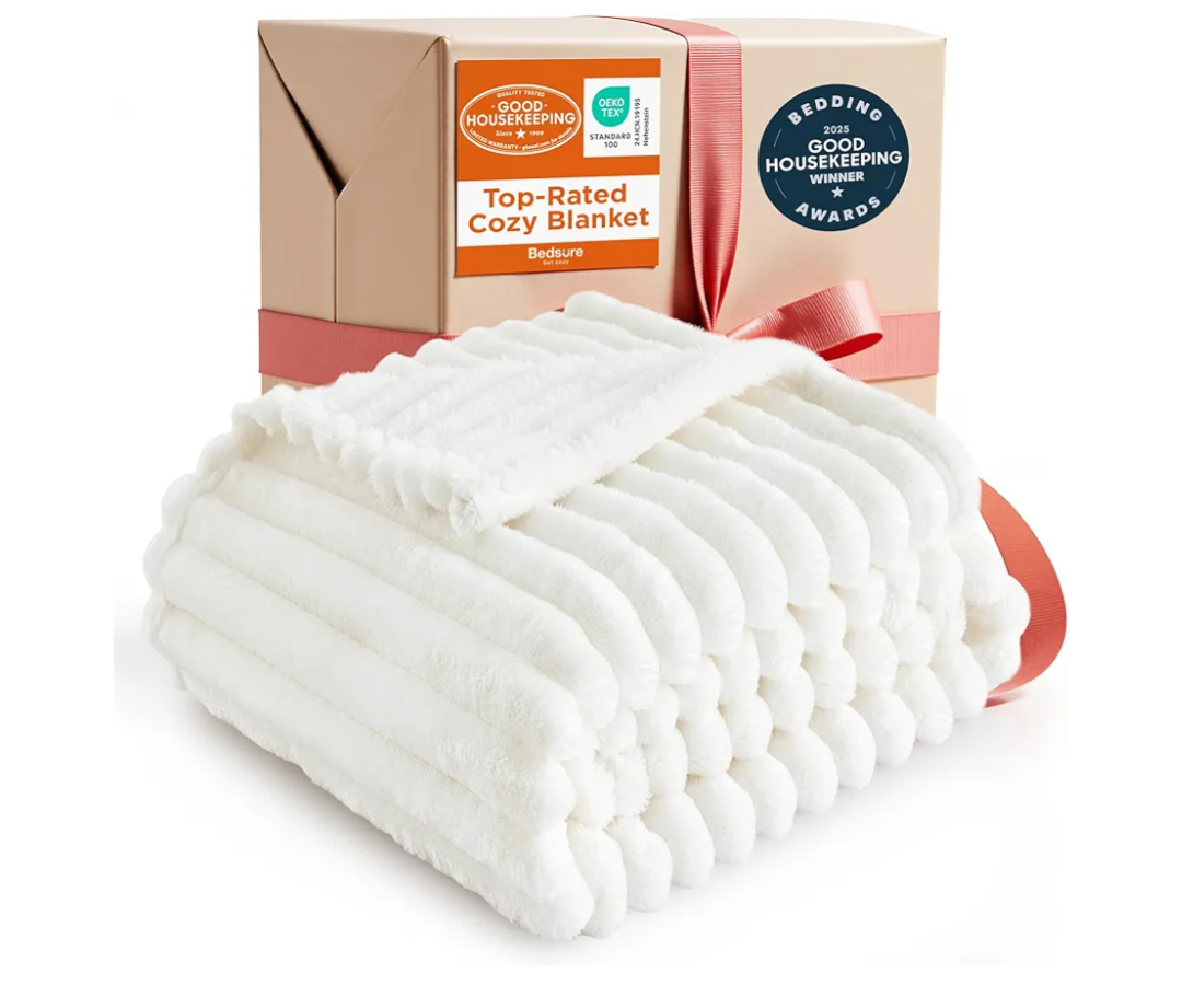 Bedsure GentleSoft White Throw Blanket for Couch - Soft Cozy Blankets for Women, Fluffy Fuzzy Fleece Throw for Girls, Birthday Gifts for Women Her, Room Home Boho Spring Decor, Off White, 50x60 Inches