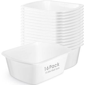 Honeydak 16 Pack Wash Basins Plastic Wash Tub 7 Quart Graduated Buckets Rectangular Plastic Hospital Bedside Soaking Tub Washing Basin for Cleaning Foot Bath Washing Dishes Face Cleansing (White)