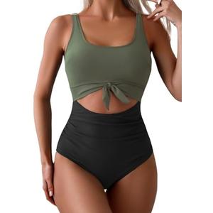 Eomenie Women's One Piece Swimsuit Tummy Control Slimming Bathing Suit Cutout Tie Knot Swimwear Small