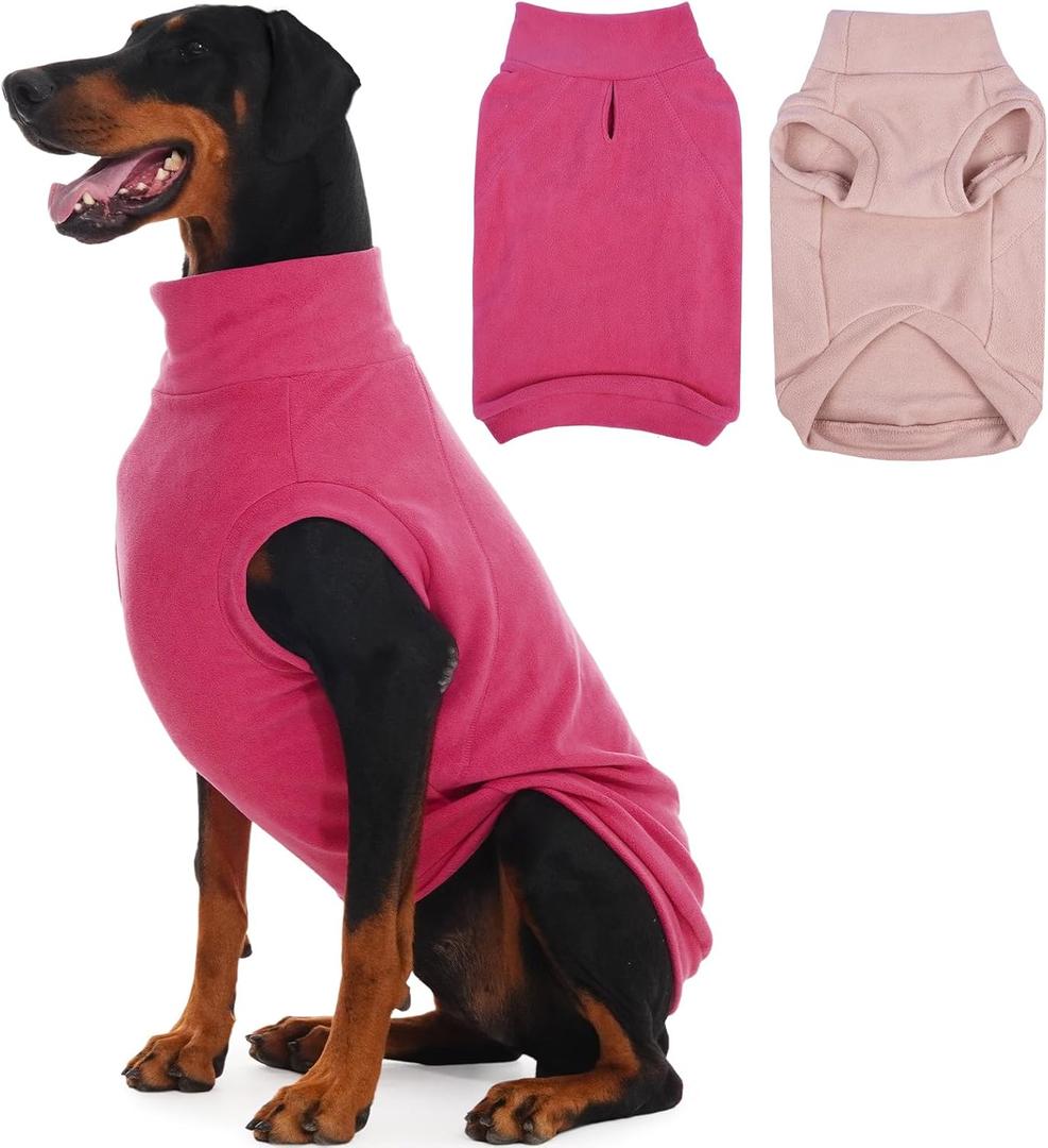 IECOii 2 Pack 3XL Dog Sweater - Fleece Pullover Vest for Large Breeds, Warm Stretchy Fall Winter Coat with Leash Hole, Labrador Retriever, American Bulldog(Size XXXL, Rose Red & Dusty Pink)
