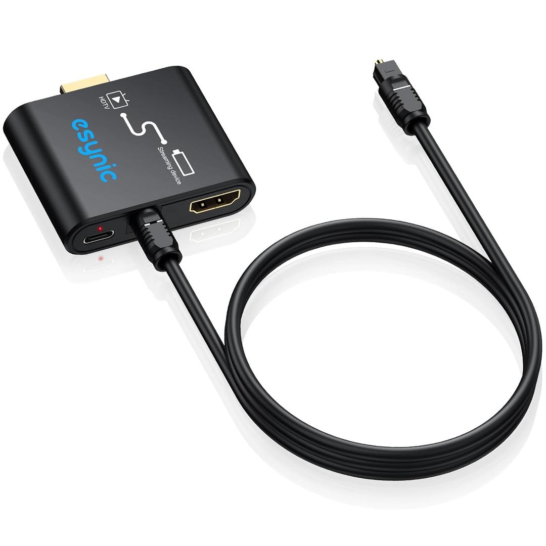eSynic Portable 4K@30Hz HDMI Optical Audio Extractor-Only From Frie TV Stick/Gaming Console to HDMI Monitor Display & Optical Soundbar-Easy to Set Up-Dolby/DTS 5.1 Surround Sound-Not For HDTV ARC/eARC