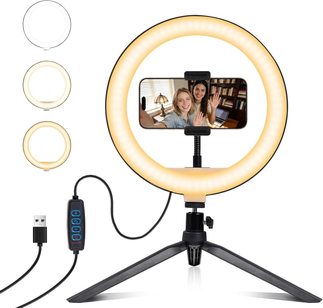 Selfie Ring Light 12" with Tripod Stand and Phone Holder, LED Ring Light for Desk with 3 Light Modes & 11 Brightness Level for Selfie, YouTube, Makeup, Live Streaming,