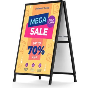A Frame Sidewalk Sign 24x36 inches Sandwich Board - Outdoor Heavy Duty Coated Steel Metal Double-Sided Display Stand - Slide-in Folding Frame Sign Holder for Poster, Businesses, Advertising
