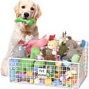 Indestructible Dog Toy basket, Large Toy Box for Dogs,Pet Toy Bin Dog Metal Basket for Toys, Toy Storage Organizer, Toy Box for Living Room Area (White)